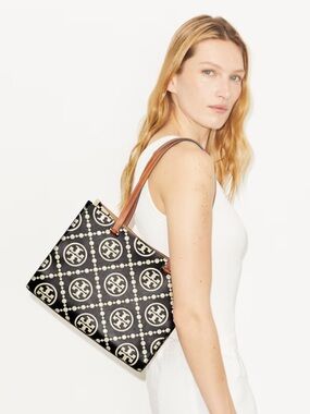 T MONOGRAM CONTRAST EMBOSSED SMALL TOTE